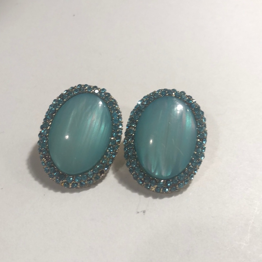 Green turquoise rhinestones earrings